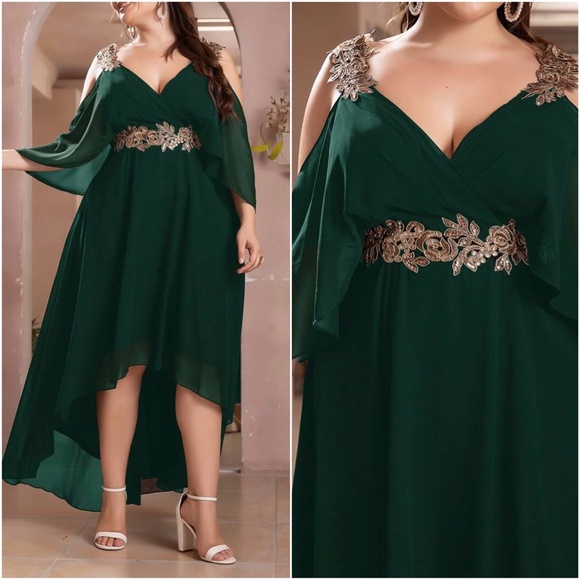 Luxe Plus Sequin Cold Shoulder Formal Evening Prom wedding Dress - Picture 7 of 11